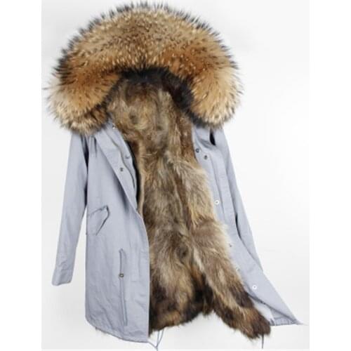 Thick Warm Parkas 2020 Parka Femme red silver Women Long Real Raccoon Fur Coat Raccoon Natural Fur Collar Hooded Jacket Ukraine