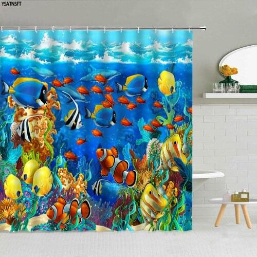 Tropical Fish Shower Curtain Dream Undersea Ocean Animal Turtle Dolphin Fabric Bathroom Supplies Hanging Curtains Decor Washable
