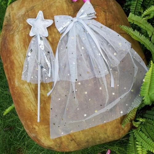 Girls Star Magic Sticks Mesh Veil Hairpin Kids Princess Fairy Wand Party Costume Props Party home decor wedding birthday