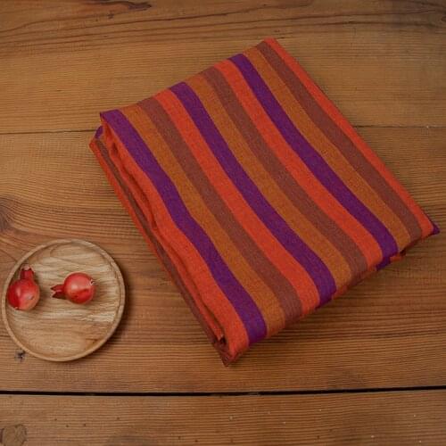 High quality natural pure ramie fabric Yellow purple stripe patchwork High end designer robe shirt dress sewing