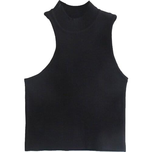 Za Spring 20 new asymmetrical knit top with hollowed-out design, high collar, slim body and navel-exposing short vest for women