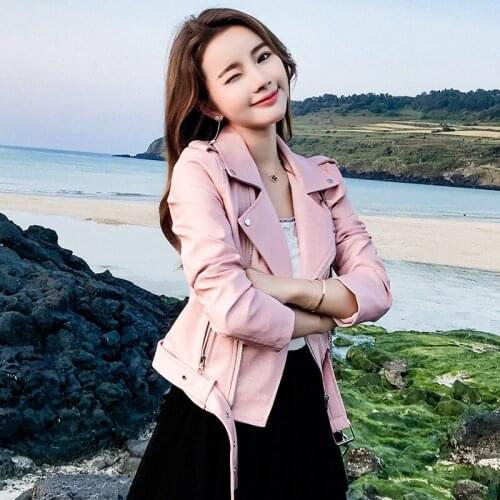 2021 Spring Plus Size Women Leather Jackets Soft Faux Pu Leather Coats Short Slim Turn Down Collar Motorcycle Jacket Streetwear