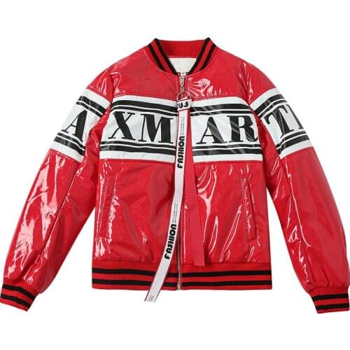 Ladies Winter New Red Parka Women Long Sleeve Stand Collar Wadded Cotton Coat Fashion Letter Print Bright Surface Outerwear Z949