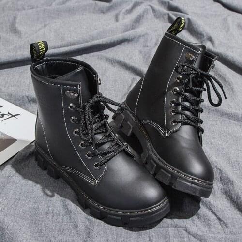 XEK 2019 New Buckle Winter Motorcycle Boots Women British Style Ankle Boots Gothic Punk Low Heel ankle Boot Women Shoes YYJ140