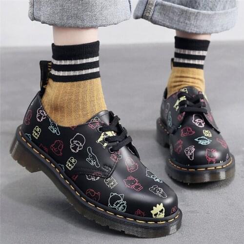 New Print Women Casual Leather Shoes Fashion Womens Oxford Shoes Couple Genuine Leather Platform Martin Shoes Women Short Boots