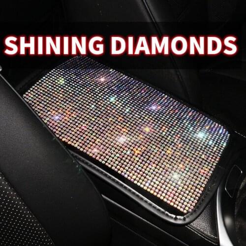 1pc Gleaming Luxury Diamonds Car Armrest Cover Anti-slip Mat Car Handrail Pad Universal Automobiles Auto Interior Accessories