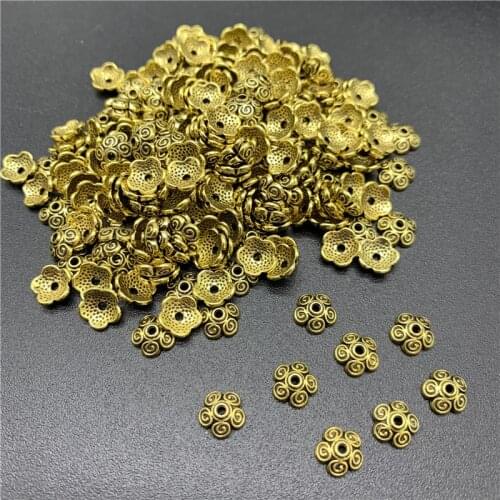 100pcs 6x6mm Alloy Beads Cap Ancient Golden Charms Flower Torus Shape Pendant Charms For Jewelry Making DIY Accessories