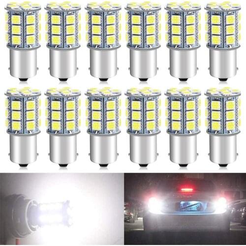 12-Pack 1156 BA15S 7506 1141 1003 1073 White 27 SMD Car Interior RV Camper Light Turn Signal Tail BackUp Bulbs 12V