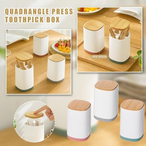 25# Creative Toothpick Holder Multifunctional universal four-cell Press Automatic Portable Toothpick Box Home Decor Accessories