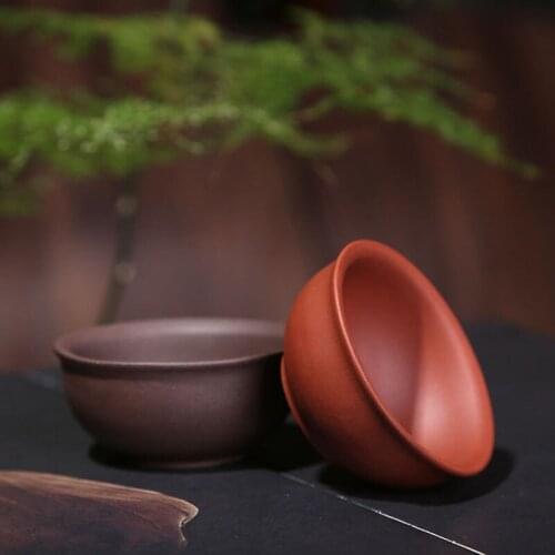 4pcs/set Handmade Crafts Kithcne Drinking Tool Purple Clay Tea Set Peony Teacup 50ml Kung Fu Drinkware Tea Accessories