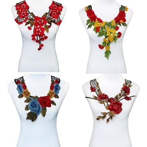 Lace Flower Embroider Applique Lace Motif Patches Scrapbooking for Clothes Dance Dress Decorated Craft Sewing 4pieces