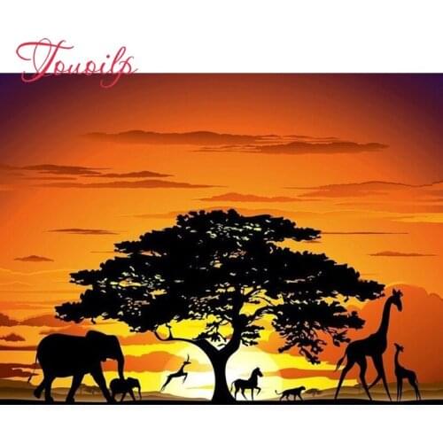 Sunset Africa Elephant 100% square round Diamond Mosaic full Embroidery Display Cross Stitch 5D picture Diamond Painting tools