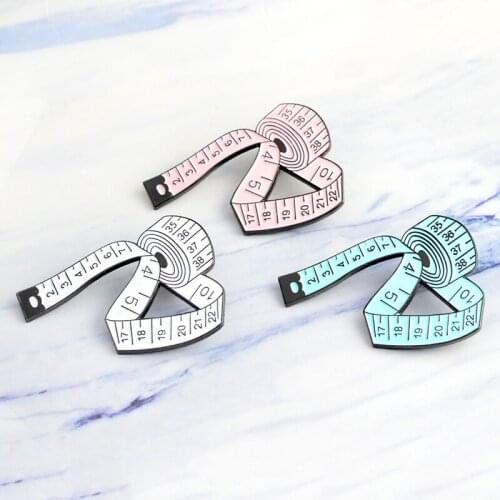 White Pink Blue Measure pin Measuring tape Enamel Pin tools Brooch Sewing Lapel Pin denim Badge Jewelry Gift for Kids