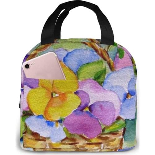 NOISYDESIGNS Insulation Cold Bales Thermal Lunch Bag Tote Bag Floral Print Pansy Flowers Lunch Storage Container Bolsa Termica