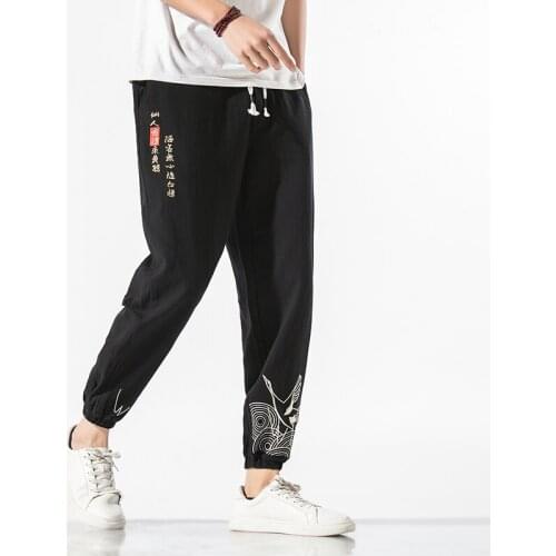Spring Trousers Literary Male Hip-hop Casual Pants Male National Tide Loose Sports Pants Tide Brand Embroidery Trousers Pants