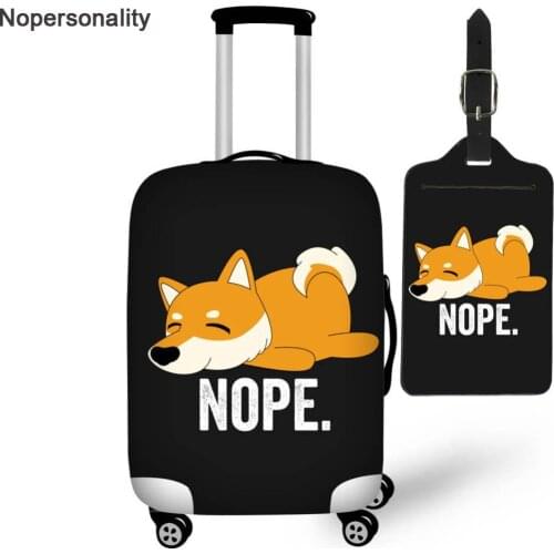 Nopersonality Black Corgi Dog Print Travel Luggage Cover Tag Elastic Suitcase Cover for 18/20/22/24/26/28/30 Trunk Case Zipper