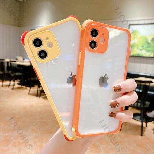 For iPhone 12 Pro Max Mini 11 XS XR X 7 8 Plus SE 2020 Case Full Protect Lens Camera Candy Color Clear Acrylic Soft Airbag Cover