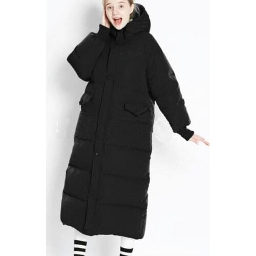 Black Oversize X-Long Duck Down Coat Women Winter Down Jacket Hooded Winter Women Coat Any Size