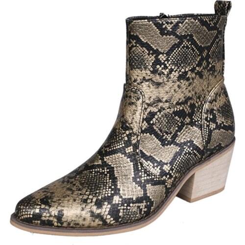 CUZULLAA Women Autumn Sexy Serpentine Side Zip Ankle Boots Mid Heel Shoes Lady Fashion Boots Female Booties Plus Size 35-43