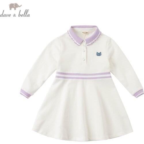 DKY16952 dave bella spring girls 5Y-13Y fashion cartoon striped dress children sweet dress kids infant lolita clothes