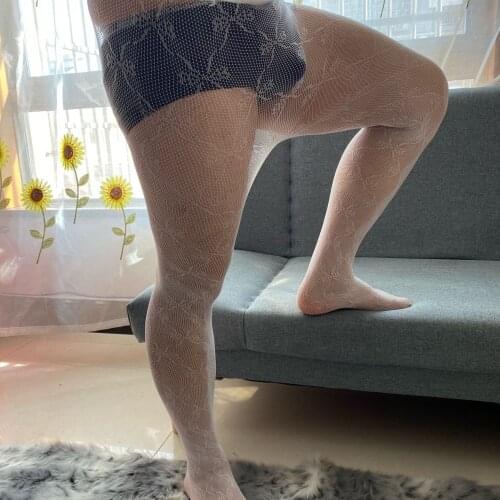 Gay Exotic Clothes Sexy Tights Male Underwear Sissy Fishnet White Pantyhose Plus Size Man Lingerie Collants pour hommes