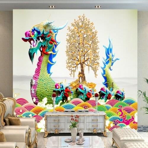 Dropship Colomac 3d Wallpaper Walls Chinese Style Dragon Boat Gold Tree Wallpaper Mural Living Room Wall Paper Carta Da Parati