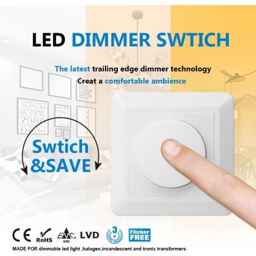 Dual-Dim Max load 200W Trailing edge Led dimmer switch phase bottom brightness adjustable with knob