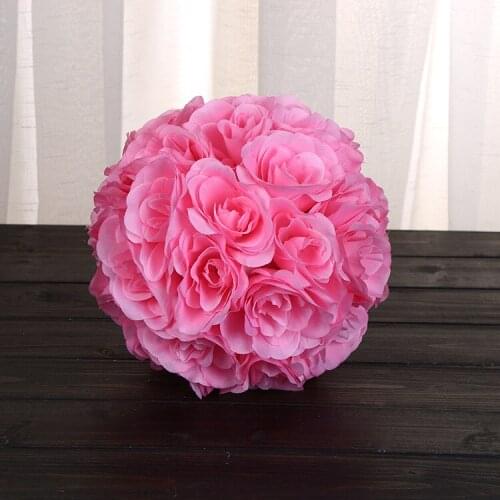 Hot 8"(20cm) pink color Silk Kissing Artificial Rose Flowers Ball for Wedding Tea Party Decoration Christmas Decoration Supplies