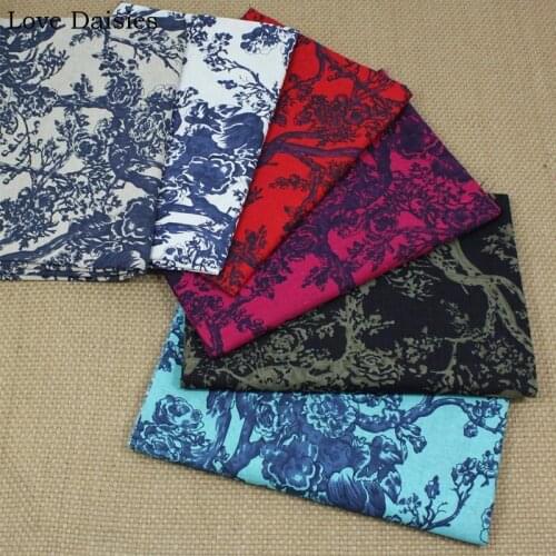 Cotton/Linen RED BLUE WHITE BEIGE BLACK Blue and White Porcelain Ethnic Big Tree Fabric for Decor Tablecloth Dress Craft Cushion