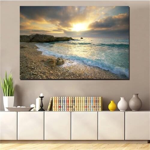 White Sand Blue Wave Poster Sunset Beach Paintings On Canvas Modern Art Decorative Wall Pictures For Living Room Home Decoration