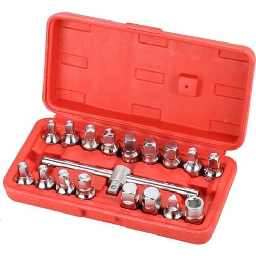 21PCS Oil Drain Pipe Plug Socket Set Oil Pan Screw Sleeve Wrench 3/8-Inch drive Sliding T-bar Removal Kit