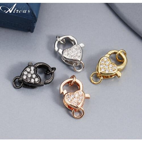 DIY Creative Heart Zirconia Gold/Silver Color Fasteners Connector Clasps Hooks Accessories For Women Handmade Jewelry Making