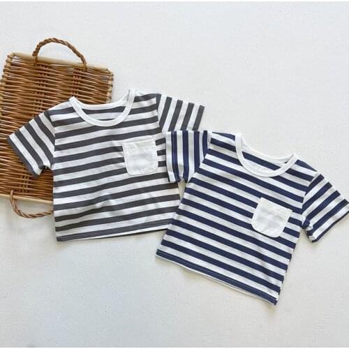 Summer Kids Boys Girl Short Sleeve Pure Color Stripe T-shirt Infant Baby Boy Girl Newborn T-shirt Clothes Baby Boy Girl T-shirt