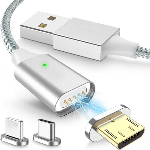 5A Magnetic Charger USB Data Charging Cable for IPhone Micro USB Type C Mobile Phone Fast Charge Magnet Charger USB Cable 3 Plug