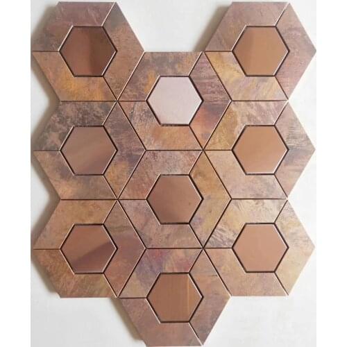 Brushed rose gold arch hexagonal metal mosaic tile DIY wall background decoration