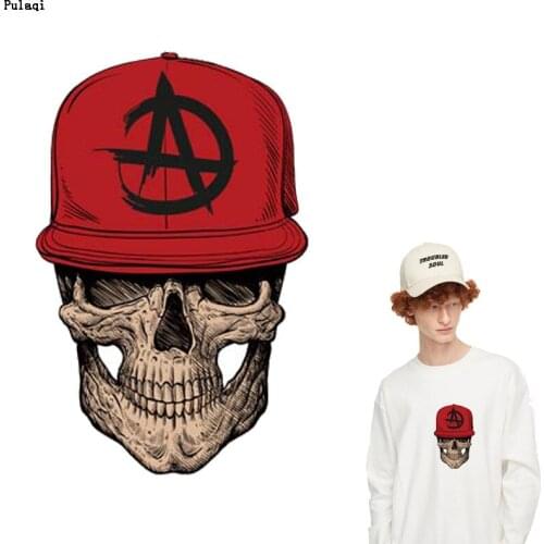 Pulaqi Ironing Stickers Badge Heat Transfer Vinyl Iron On Transfer Patches For Clothes Stripes Applique Punk Rock Skull Patch