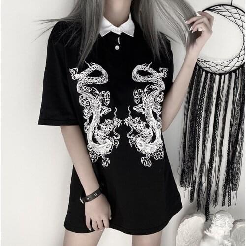 New Summer Harajuku Women Dragon Print T shirt Gothic Streetwear Casual Half Sleeve Tops Female T-shirts