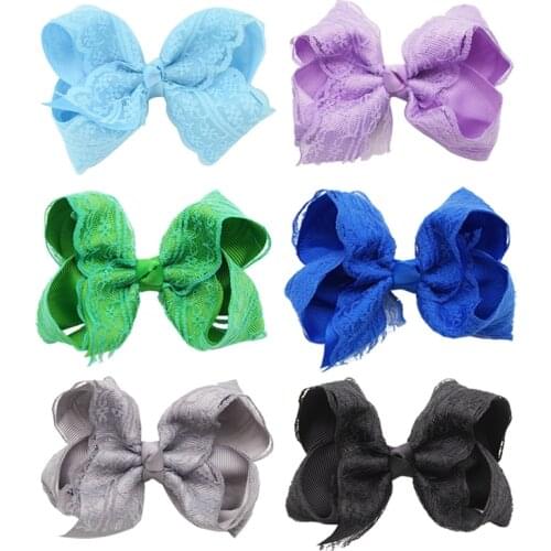 10.5*8 CM Solid Color Grosgrain Ribbon Lace Bowknot Baby Hair Clips DIY Children Headwear Sweet Bows Hairpins Photography Props