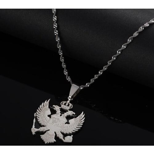 Stainless Steel Albania Eagle Pendant Necklace Silver Color Ethnic Jewelry