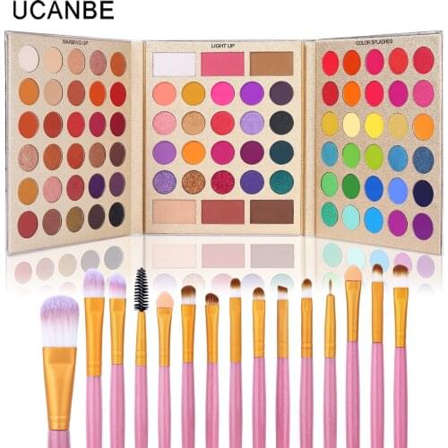 Ucanbe Pretty All Set Eyeshadow Palette with 15pcs Makeup Brushes Matte Shimmer Glitter Waterproof Make Up Set All In One