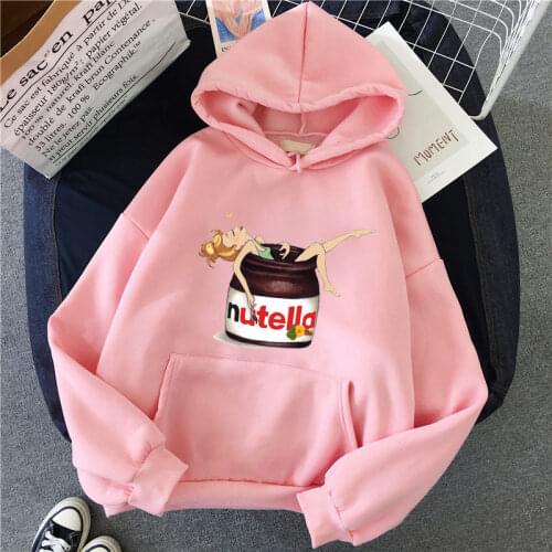 Casual Women Autumn and Winter Harajuku Graphic Sweatshirt Nutella Kawaii Print Womens Hooded Pullover Tops Womens Hoodies