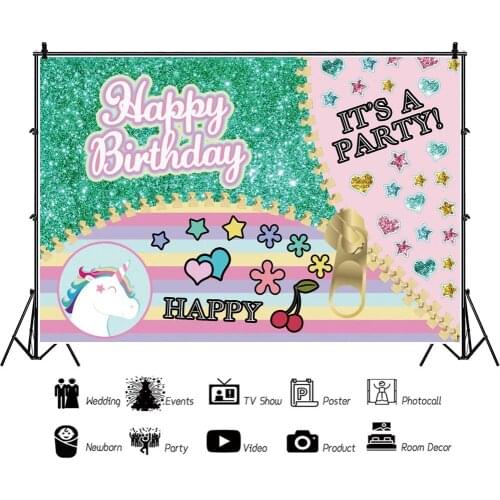 Spot Unicorn Cartoon Children Backdrops Photography Colorful Kids Birthday Party Photo Background for Shooting Decor