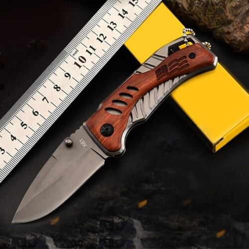 15.5CM Short Knife Outdoor Multifunctional Survival Tool Wooden Handle Stainless Steel Folding Knife