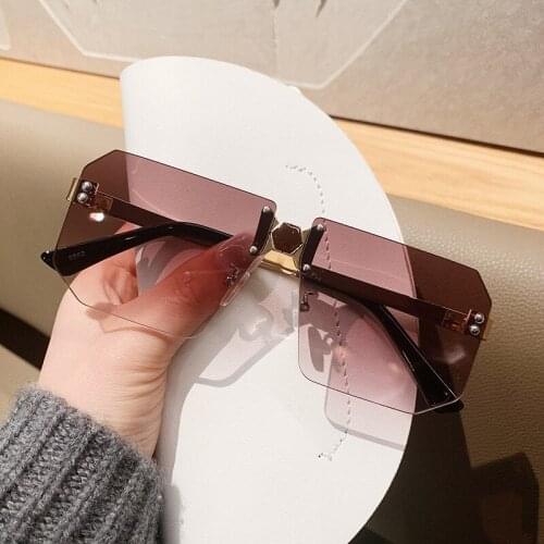 Unisex Fashion Man Rimless Sunglasses Female 2021 New Luxury Brand Gradient Square Sun Glasses For Women Driving Eyewear UV400