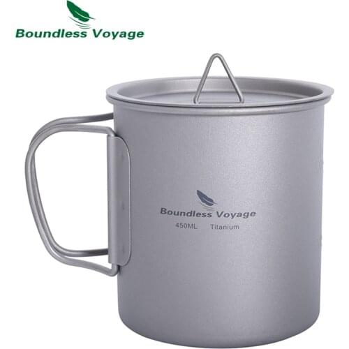 Boundless Voyage Titanium Cup with Lid Outdoor Camping Ultralight Mug 450ml Ti3035D