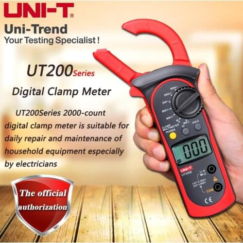 UNI-T UT200A/UT200B AC Digital Clamp Meter; 200A-600A Digital Ammeter, Resistance/Diode test, LCD backlight