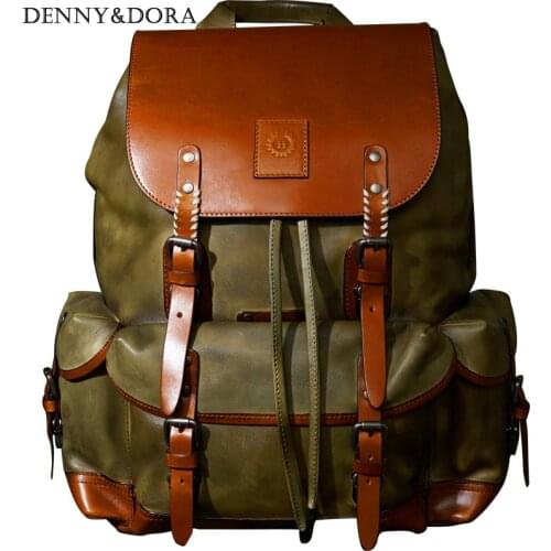Travel Bag Large Capacity Retro Leather Bag Simple Military Style Luxury Mens Cow Leather Backpack