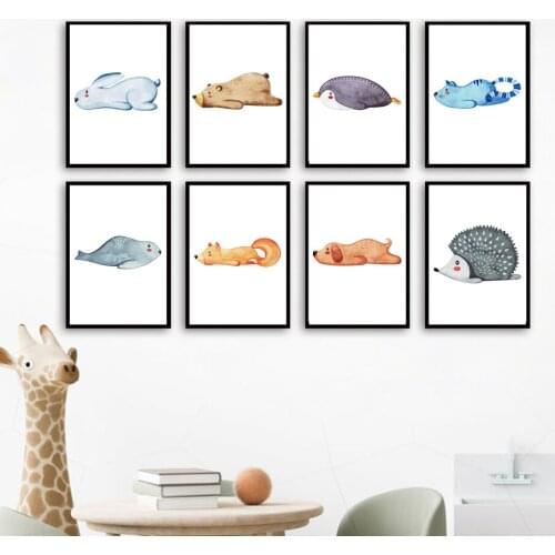 Funny Rabbit Penguin Cat Dog Hedgehog Fox Wall Art Canvas Painting Nordic Posters And Prints Wall Pictures Baby Kids Room Decor