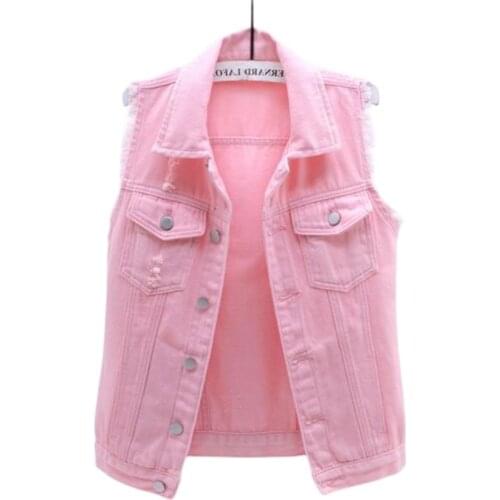Womens Plus Size Denim Jackets Sleeveless Spring Autumn Short Coats Jean Motor Tops Candy Slim Gilet Overcoat Outerwear Burrs