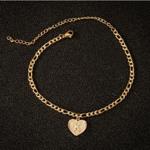 Initial Letter Anklets for Women Boho Foot Jewelry Stainless Steel Heart Alphabet Anklet Bracelet Femme Gift Accesorios